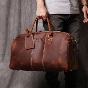 Personalized Leather Duffel Bag, Mens Overnight Bag, Christmas Gift, Groomsmen Gift, Carry-on Bag, Weekender Flight Bag, Leather Luggage Bag
