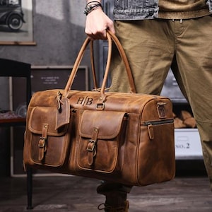 Personalized Mens Travel Bag, Full Grain Leather Duffel Bag, Monogrammed Duffle Bag, Weekend Luggage Bag,Unique Christmas Gifts,Carry-on Bag