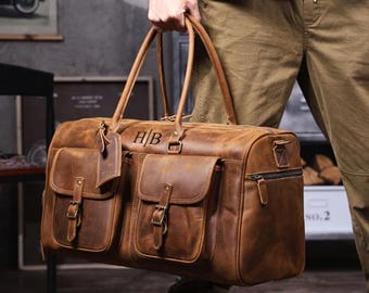 Personalized Mens Travel Bag, Full Grain Leather Duffel Bag, Monogrammed Duffle Bag, Weekend Luggage Bag,Unique Christmas Gifts,Carry-on Bag