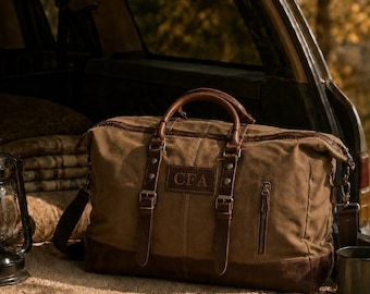 Personalized Leather Canvas Duffle Bag, Groomsmen Weekender Bag, Overnight Bag, Holdall Luggage Bag,Father's Gift,Carry-on Bag,Gifts for Him
