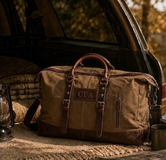 Personalized Leather Canvas Duffle Bag, Groomsmen Weekender Bag, Overnight Bag, Holdall Luggage Bag,Father's Gift,Carry-on Bag,Gifts for Him