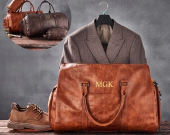 Personalized Groomsmen Garment Bag With Toiletry Bag,Duffle Bag with Dopp Kit,Gifts For Men,Overnight with Shoes Compartment,Christmas Gifts