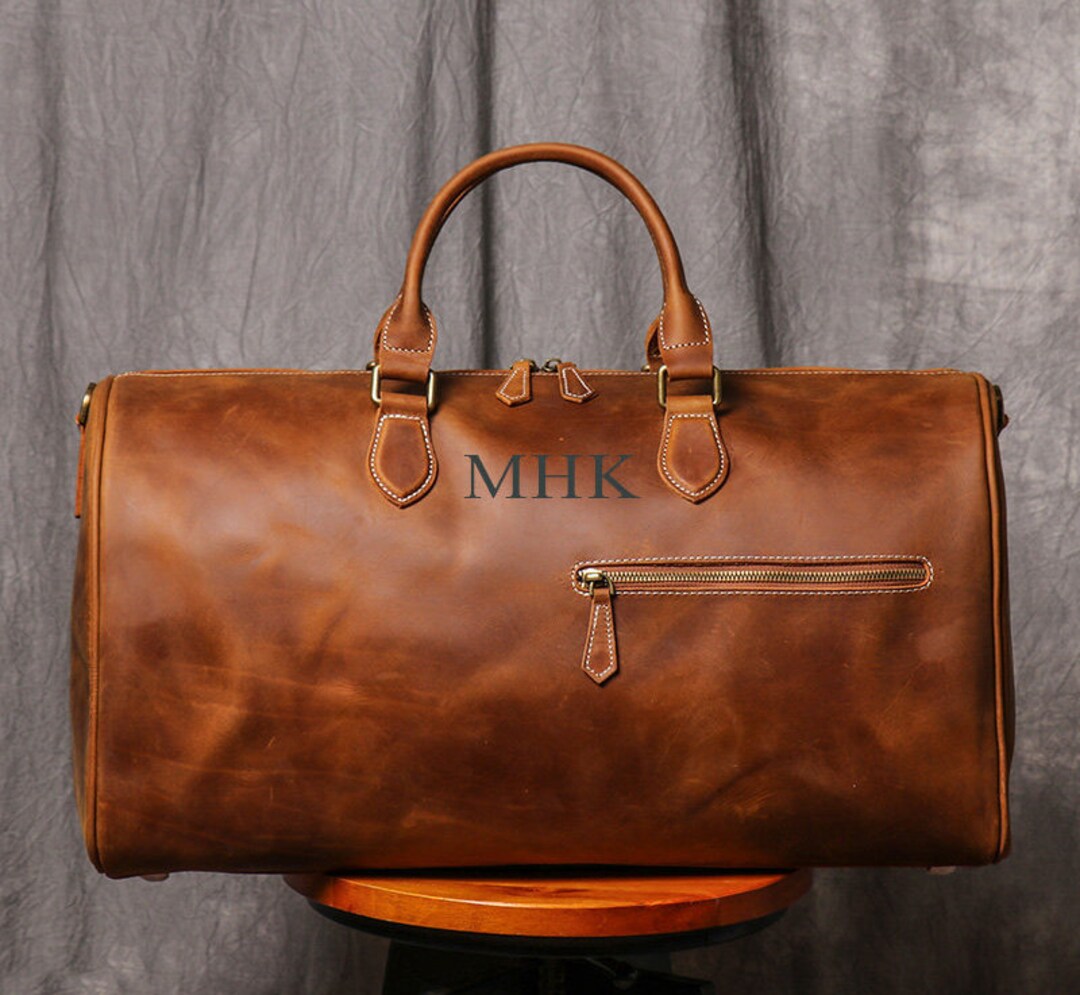 Personalized Mens Leather Duffle Bag, Full Grain Leather Groomsmen Gift ...