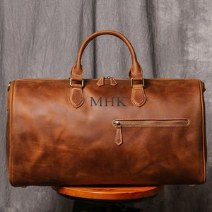 Personalized Mens Leather Duffle Bag, Full Grain Leather Groomsmen Gift, Large Travel Bag, Weekender Bag, Holdall Bag, Father&#39;s Day Gift