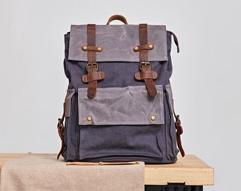Handcrafted Waxed Canvas Backpack,Large Hiking Rucksack,Travel Backpack, Mens Bag,Gift For Man,School Bag,Boyfriend Gift ideas,Adventure Bag