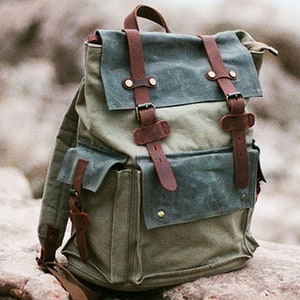 Waxed Canvas Travel Backpack, Canvas Leather Hiking Rucksack, Laptop Backpack, Unisex School Backpack, Gift ideas, Vintage Best Backpacks