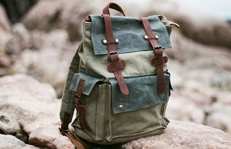 Waxed Canvas Travel Backpack Canvas Leather Hiking Rucksack - Etsy
