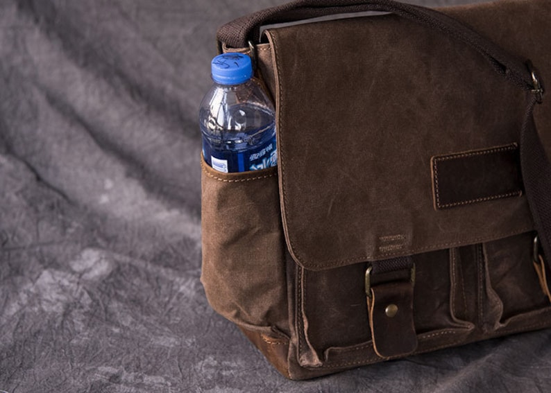 Handmade Waxed Canvas Messenger Bag14 Laptop Etsy