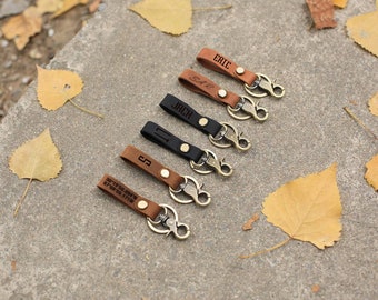 Personalized Leather Keychain – Custom Groomsmen Gift, Solid Brass