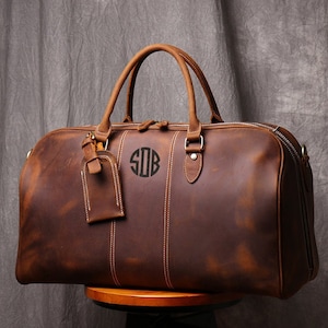 Personalized Leather Groomsmen Duffel Bag, Large Weekender Bag, Carry-on Bag, Overnight Bag, Luggage Bag, Gifts for Men