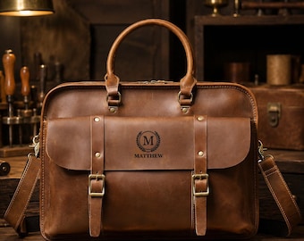 Personalized Leather Briefcase, Messenger Bag, Christmas Gifts For Men, Leather Shoulder Bag, Crossbody Laptop Bag,Father's Day Gift for Him