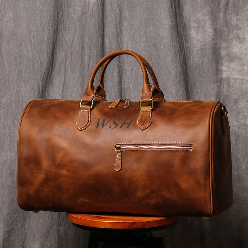 Personalized Mens Leather Duffle Bag Full Grain Leather Etsy