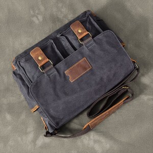Handgemaakte koerierstas van gewaxt canvas, 14-inch laptoptas, gepersonaliseerd Vaderdagcadeau, crossbodytas, schoudertas, waterdichte aktetas, herencadeau Grey