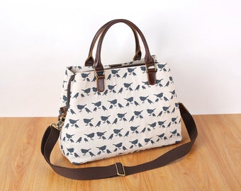 Bolsa Tote de Lona, Bolsa Tote Personalizada, Bolsas Tote com Zíper, Bolsa Tote de Lona para Madrinhas, Bolsa Tote com Zíper, Bolsa Transversal Feminina para Uso Diário, Bolsa de Trabalho com Estampa de Pássaros