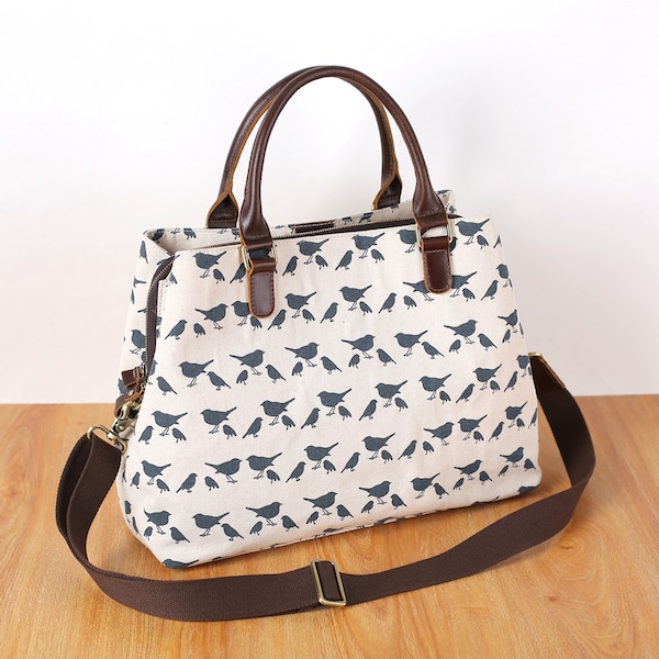Bolso tote de lona, bolso tote personalizado, bolsos con cremallera, bolso tote de lona para damas de honor, bolso tote con cremallera, bolso cruzado para mujer, bolso de trabajo con estampado de pájaros