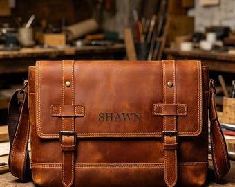 Gepersonaliseerde leren messengertas voor mannen, vintage volnerf lederen laptoptas, crossbody aktetas, cadeau bruidsjonkers, cadeaus voor hem