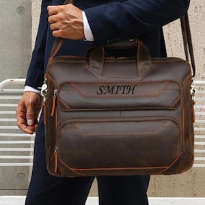 Maletín mensajero portátil de cuero personalizado para hombres, regalo de padrinos, bolso bandolera de cuero, maletín portátil, regalo de cumpleaños, regalo de graduación