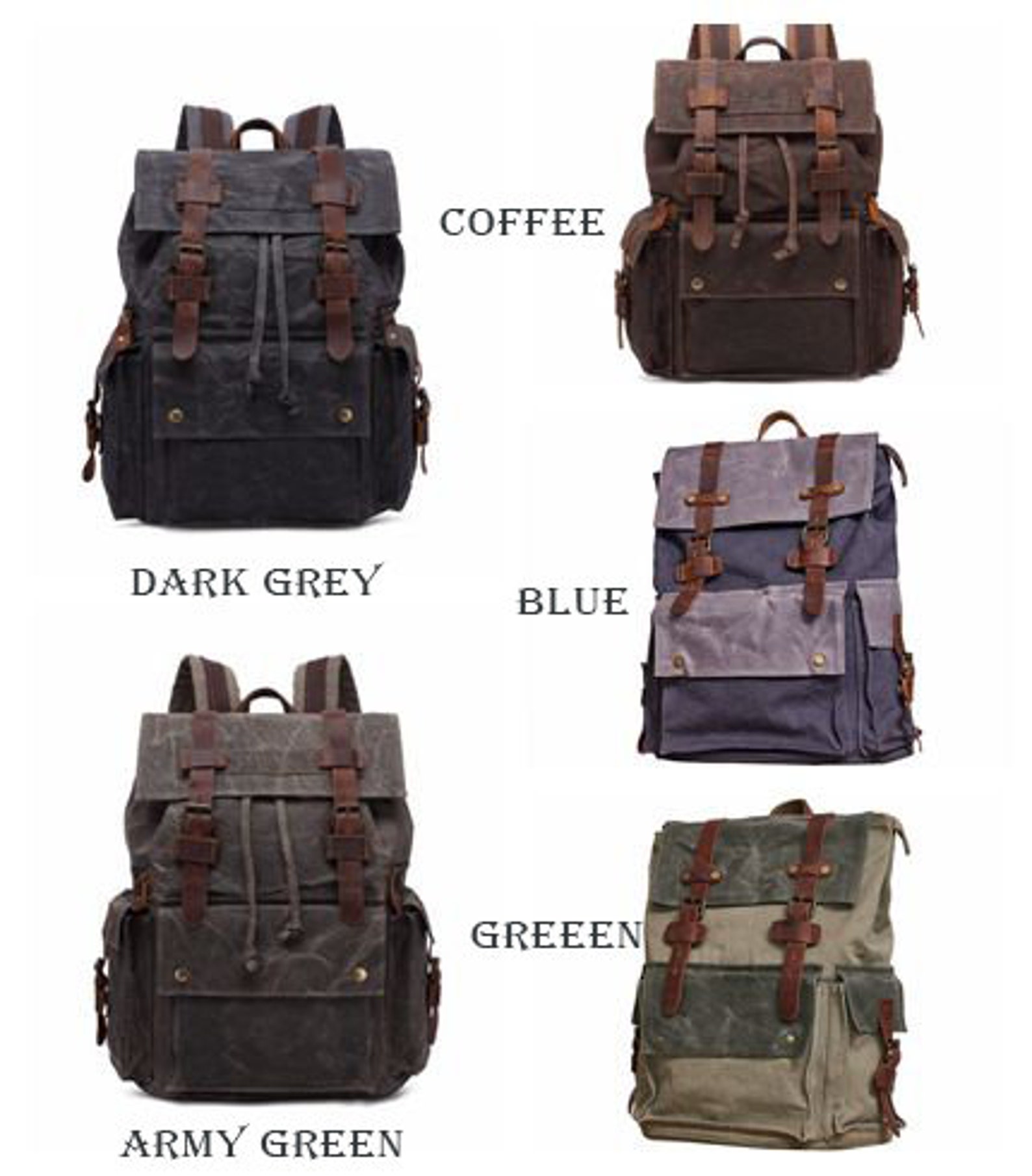 Waxed Canvas Travel Backpack Canvas Leather Hiking Rucksack Etsy