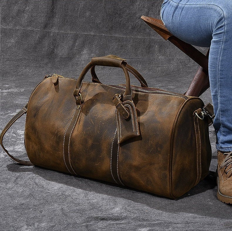 Leather Travel Bag With Shoes Space Full Grain Leather - Etsy