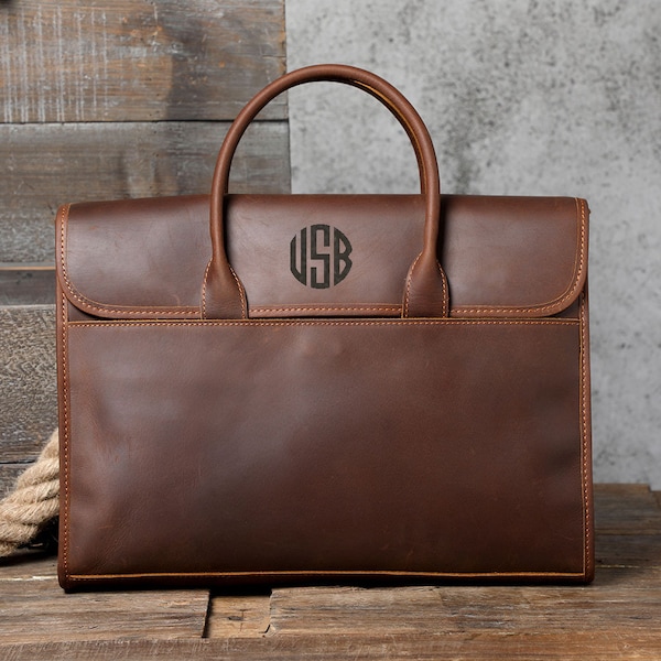 Personalized Full Grain Leather Briefcase, Leather Messenger Laptop Bag, Gifts For Man, Satchel Crossbody Bag, Courier Bag, Christmas Gifts