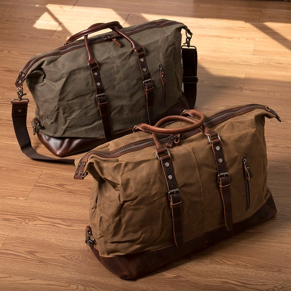 Fourre-tout en toile cirée, sac de sport personnalisé, sac de week-end monogrammé, bagage de voyage pour homme, bagage à main pour homme, sacs polochons vintage, idées cadeaux