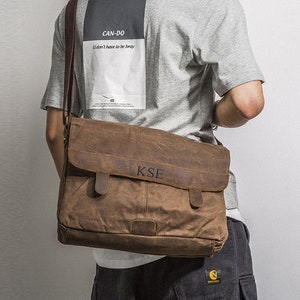 Sac messager en toile cirée, sac bandoulière personnalisé, sacoche en toile pour ordinateur portable, grande serviette, cadeau de Noël, sac de voyage pour homme, sacoche pour homme