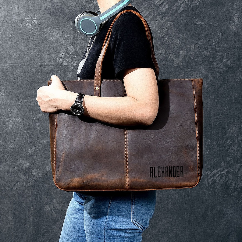 Personalized Leather Tote Bag Laptop Bag Valentine's Etsy