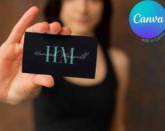 Business Card Template, Editable Canva Template, DIY Business Card, Double Sided Business Card, Modern Professional, Black, Clean, Classy