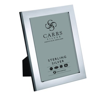 Modern Flat 10”x8” Sterling Silver photo frame with wood back.