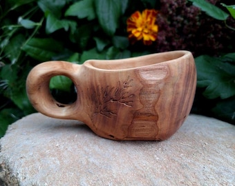 Handmade wooden kuksa Bushcraft tea mug for camping Handcrafted burnt wood coffee mug