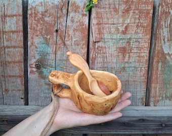 Wooden mug burnt by fire Bushcraft kuksa Finnish kuksa cup