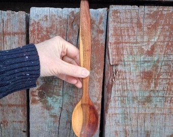 Grote handgesneden pruimenhouten lepel Rustieke houten serveerlepel