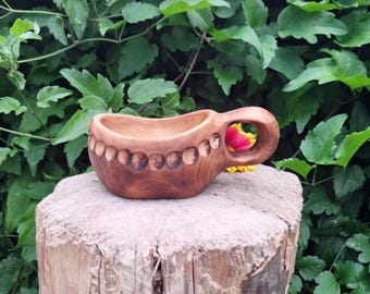 Wooden mug burnt by fire Bushcraft kuksa Finnish kuksa cup