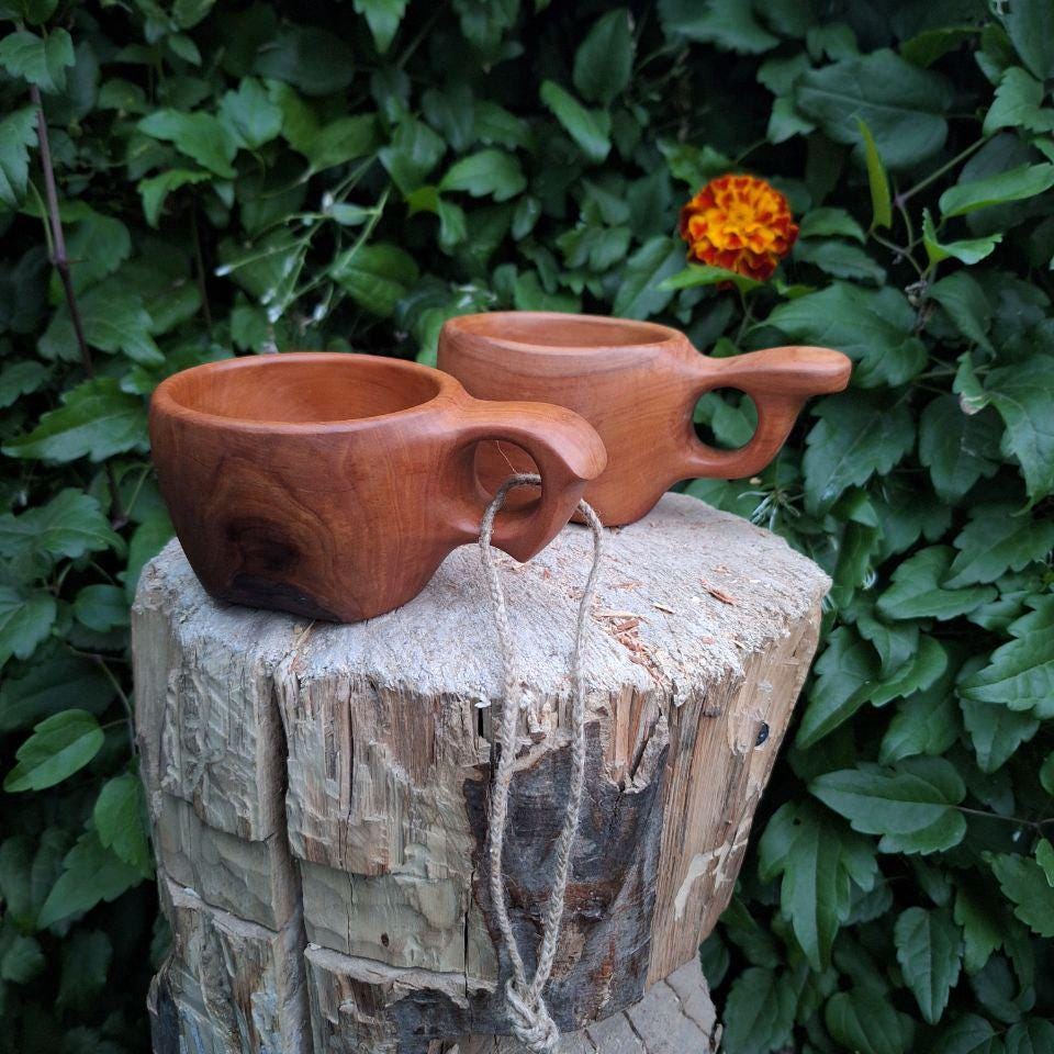Camping Pear Wood Kuksa Mug Set of 2 Handmade Wooden Mugs Twins