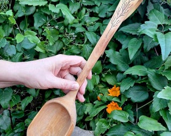 Large wooden ladle 15.3 inch Wooden ladle for cooking Soup wood scoop Decorative handcrafted spoon
