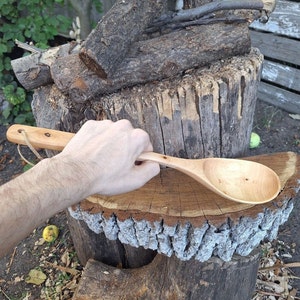 Big mixing wood spoon/Handmade wooden spoon/Bushcraft wood spoon/Camping wooden spoon/Linden spoon/Hand carved wood spoon