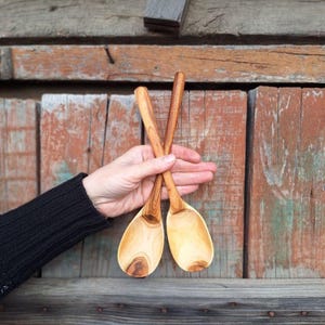 Set of 2 Large Wooden Stirring Spoons – Long Handle Kitchen Utensils