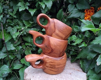 Taza Kuksa hecha a mano Tazas Kuksa para acampar Tazas de madera de pera y cerezo Taza Kuksa para bushcraft Juego de tazas Kuksa