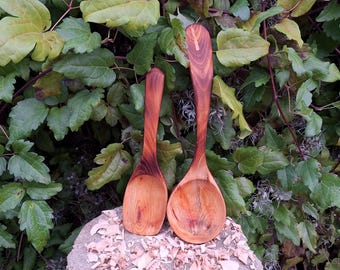 Set of 2 hand-carved linden wood spoons Large rustic mixing spoons