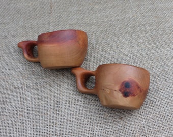 Two handmade wooden mug Pear tree twin mugs Bushcraft kuksa