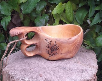 Rustic kuksa mug Handmade wooden Scandinavian cup for camping or bushcraft