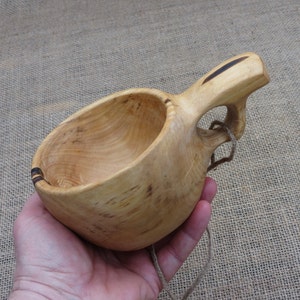 Big bushcraft kuksa bowl Scandinavian wood bowl Wood bowl with handle A spoon as a gift