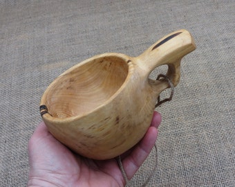 Big bushcraft kuksa bowl Scandinavian wood bowl Wood bowl with handle A spoon as a gift