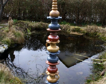 Ceramic stele stele made of ceramic blue yellow-brown red-brown tip playful yellow-brown frost-proof garden ceramic