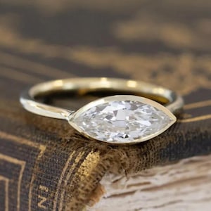Full Bezel With East West Set Engagement Ring, Best Ring For Ladies, Elegant 2 Carat Marquise Cut Moissanite Solitaire Unique Wedding Ring
