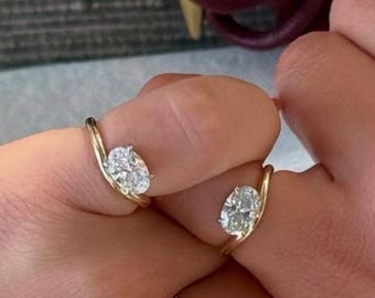 Pinky Finger Ring, East West Set 1.25 CT Oval Cut Moissanite Engagement Ring, Solitaire Moissanite Ring, East-West Ring, Pinky Promise Ring