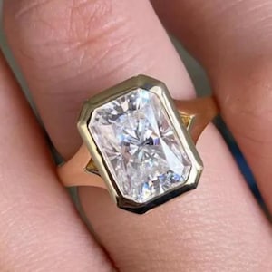 3 CT Radiant Cut Moissanite Solitaire Engagement Ring,  Statement Anniversary Gift for Her Wedding Ring, Promise Ring Bezel Setting Ring
