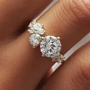 Cluster engagement ring vintage solid 14K Rose gold Unique Moissanite ring women diamond wedding Bridal Anniversary, Antique promise ring