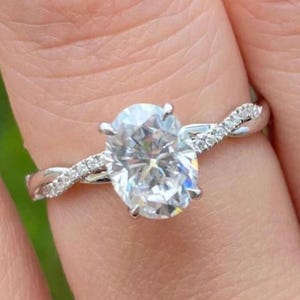 2 CT Oval Cut Petite Twist Vine Moissanite Engagement Ring 14k Yellow Gold Art Nouveau inspired with pave diamond accents ideal for women