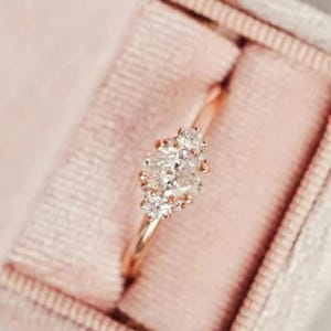 Vintage Oval Cut Cluster Moissanite Engagement Ring with Side Stone, 14K Rose Gold Art Deco Diamond Promise Ring, Snowdrift Wedding Ring
